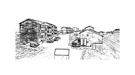 Building view with landmark of Nuuk is the 
capital of Greenland. Hand drawn sketch illustration in vector.のイラスト素材