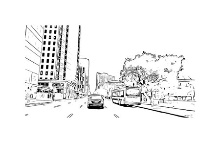 Building view with landmark of Oakland is the 
city in California. Hand drawn sketch illustration in vector.のイラスト素材
