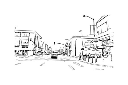 Building view with landmark of Oakland is the 
city in California. Hand drawn sketch illustration in vector.のイラスト素材