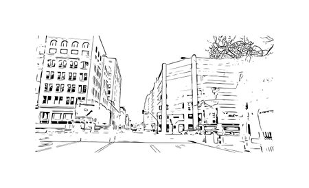 Building view with landmark of Oakland is the 
city in California. Hand drawn sketch illustration in vector.のイラスト素材