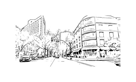 Building view with landmark of Oaxaca is the 
city in Mexico. Hand drawn sketch illustration in vector.のイラスト素材