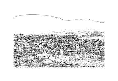 Building view with landmark of Oaxaca is the 
city in Mexico. Hand drawn sketch illustration in vector.のイラスト素材