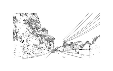 Building view with landmark of Ocean Grove is the 
town in Australia. Hand drawn sketch illustration in vector.のイラスト素材