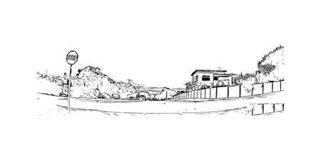Building view with landmark of Ocean Grove is the 
town in Australia. Hand drawn sketch illustration in vector.のイラスト素材