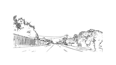 Building view with landmark of Ocean Grove is the 
town in Australia. Hand drawn sketch illustration in vector.のイラスト素材