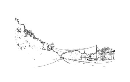 Building view with landmark of Ocean Grove is the 
town in Australia. Hand drawn sketch illustration in vectorのイラスト素材