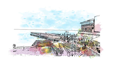 Building view with landmark of Odessa
is the city in Ukraine. Watercolor splash with hand drawn sketch illustration in vector.のイラスト素材