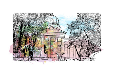 Building view with landmark of Odessa
is the city in Ukraine. Watercolor splash with hand drawn sketch illustration in vector.のイラスト素材