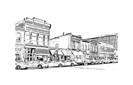 Building view with landmark of Ogden is the 
city in Utah. Hand drawn sketch illustration in vector.のイラスト素材