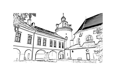 Building view with landmark of Olomouc is the 
city in Czech Republic. Hand drawn sketch illustration in vector.のイラスト素材