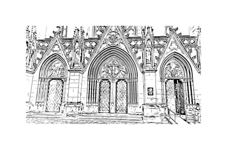 Building view with landmark of Olomouc is the 
city in Czech Republic. Hand drawn sketch illustration in vector.のイラスト素材