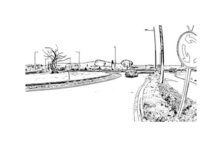 Building view with landmark of Opatija is the 
town in Croatia. Hand drawn sketch illustration in vector.のイラスト素材