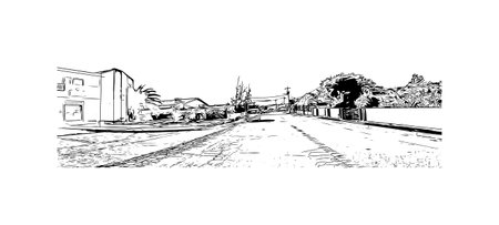 Building view with landmark of Oranjestad is the 
capital of Aruba. Hand drawn sketch illustration in vector.のイラスト素材