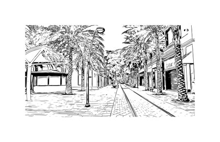 Building view with landmark of Oranjestad is the 
capital of Aruba. Hand drawn sketch illustration in vector.のイラスト素材