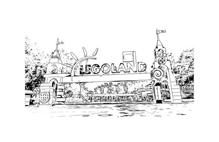 Building view with landmark of Orlando is the 
city in Florida. Hand drawn sketch illustration in vector.のイラスト素材
