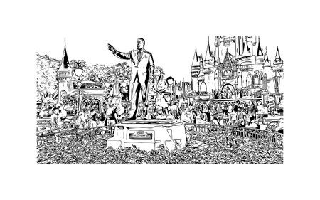 Building view with landmark of Orlando is the 
city in Florida. Hand drawn sketch illustration in vector.のイラスト素材