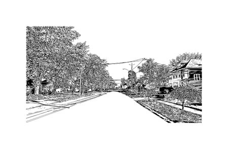 Building view with landmark of Oshkosh is the 
city in Wisconsin. Hand drawn sketch illustration in vector.のイラスト素材