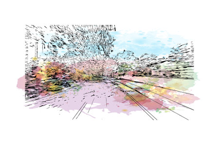 Building view with landmark of Osnabruck is a city in northwest Germany. Watercolor splash with hand drawn sketch illustration in vector.のイラスト素材