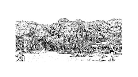 Building view with landmark of Palma is the 
city in Spain. Hand drawn sketch illustration in vector.のイラスト素材