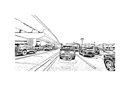 Building view with landmark of Panama is the 
country in Central America. Hand drawn sketch illustration in vectorのイラスト素材