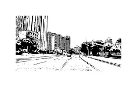 Building view with landmark of Panama City is the 
capital of Panama.
Hand drawn sketch illustration in vector.のイラスト素材