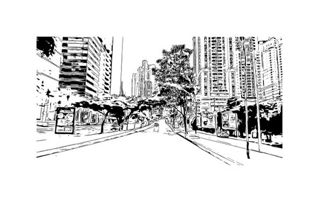 Building view with landmark of Panama City is the 
capital of Panama.
Hand drawn sketch illustration in vector.のイラスト素材