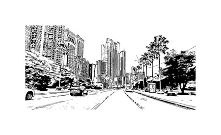 Building view with landmark of Panama City is the 
capital of Panama.
Hand drawn sketch illustration in vector.のイラスト素材