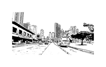 Building view with landmark of Panama City is the 
capital of Panama.
Hand drawn sketch illustration in vector.のイラスト素材