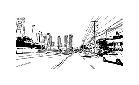 Building view with landmark of Panama City is the 
capital of Panama.
Hand drawn sketch illustration in vector.のイラスト素材