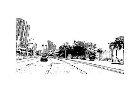 Building view with landmark of Panama City is the 
capital of Panama.
Hand drawn sketch illustration in vector.のイラスト素材