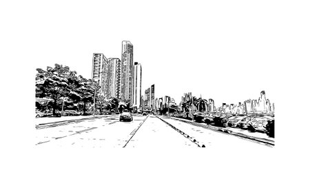 Building view with landmark of Panama City is the 
capital of Panama.
Hand drawn sketch illustration in vector.のイラスト素材