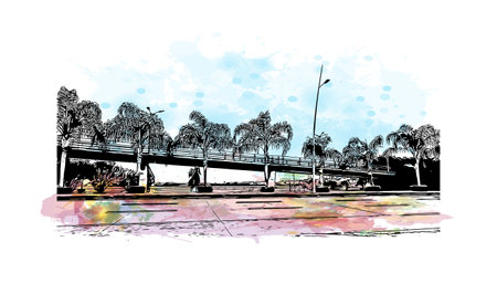 Building view with landmark of Panama City is the 
capital of Panama.
Watercolor splash with hand drawn sketch illustration in vector.のイラスト素材