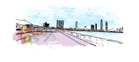 Building view with landmark of Panama City is the 
capital of Panama.
Watercolor splash with hand drawn sketch illustration in vector.のイラスト素材