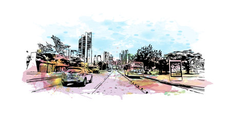Building view with landmark of Panama City is the 
capital of Panama.
Watercolor splash with hand drawn sketch illustration in vector.のイラスト素材