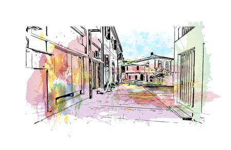 Building view with landmark of Paphos is the city in Cyprus.
Watercolor splash with hand drawn sketch illustration in vector.のイラスト素材