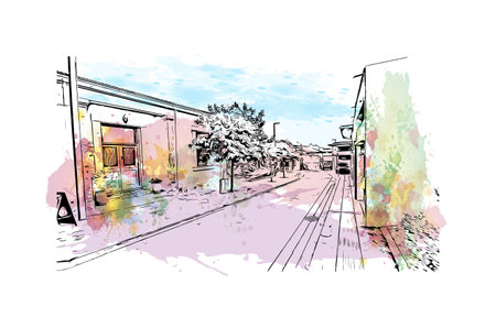 Building view with landmark of Paphos is the city in Cyprus.
Watercolor splash with hand drawn sketch illustration in vector.のイラスト素材