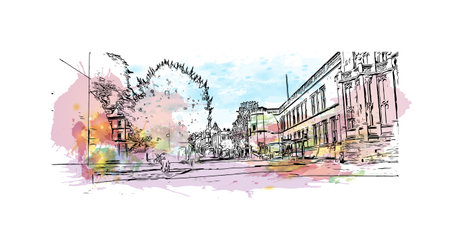 Building view with landmark of Oxford is the 
city in England. Watercolor splash with hand drawn sketch illustration in vector.のイラスト素材