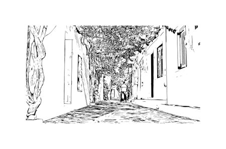 Building view with landmark of Paros is the 
village in  Greece. Hand drawn sketch illustration in vectorのイラスト素材