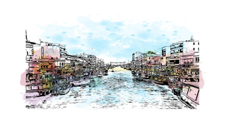 Building view with landmark of Palavas les Flots is the 
commune in France. Hand drawn sketch illustration in vector.のイラスト素材