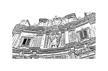 Building view with landmark of Palermo is the 
city in Italy. Hand drawn sketch illustration in vector.のイラスト素材