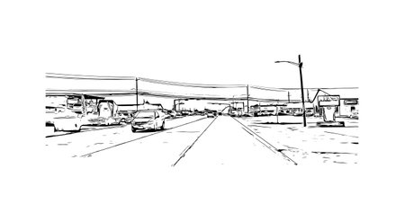 Building view with landmark of Pasadena is a city in California. Hand drawn sketch illustration in vector.のイラスト素材