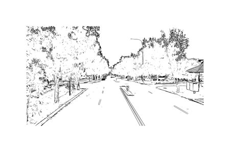 Building view with landmark of Perth is the 
city in Australia. Hand drawn sketch illustration in vector.のイラスト素材