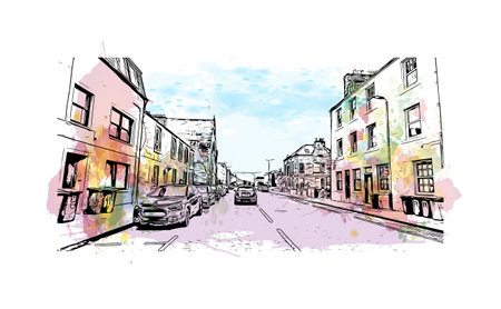 Building view with landmark of Perth is the 
city in Scotland. Watercolor splash with hand drawn sketch illustration in vector.のイラスト素材
