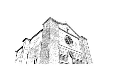 Building view with landmark of Perugia is the 
city in Italy. Hand drawn sketch illustration in vector.のイラスト素材