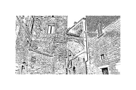 Building view with landmark of Perugia is the 
city in Italy. Hand drawn sketch illustration in vector.のイラスト素材