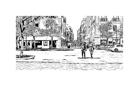 Building view with landmark of Pescara is the 
city in Italy. Hand drawn sketch illustration in vector.のイラスト素材
