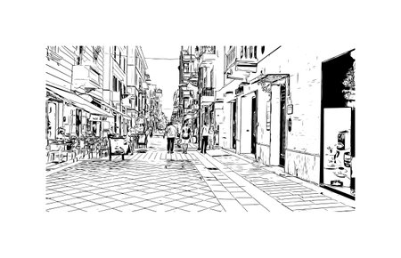 Building view with landmark of Pescara is the 
city in Italy. Hand drawn sketch illustration in vector.のイラスト素材