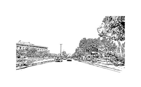 Building view with landmark of Petah Tikva is the 
city in Israel. Hand drawn sketch illustration in vector.のイラスト素材