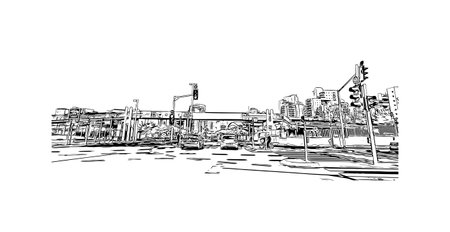 Building view with landmark of Petah Tikva is the 
city in Israel. Hand drawn sketch illustration in vector.のイラスト素材