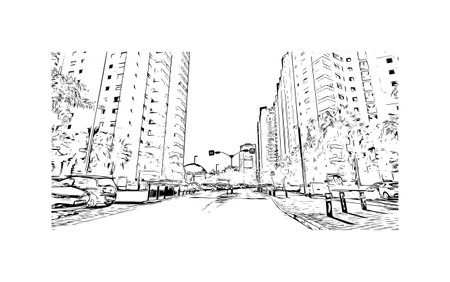 Building view with landmark of Petah Tikva is the 
city in Israel. Hand drawn sketch illustration in vector.のイラスト素材